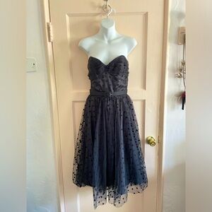 Unique Vintage black 1950’s sweetheart strapless prom dress with polka dot net M